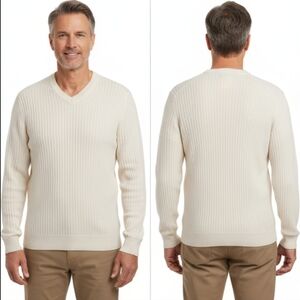 Eddie Bauer Cotton Cashmere Sweater TXL Off White Pullover Fall Winter